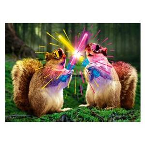 Squirrels With Glowsticks Birthday Card