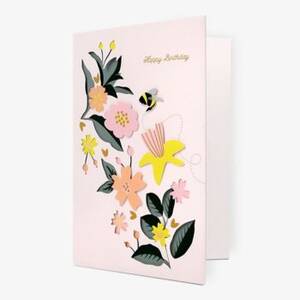 Laser Cut Floral Bee Birthday Card