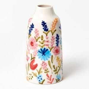 White Painted Floral Vase