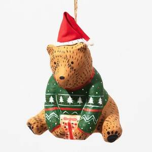 Paper Mache Holiday Bear Ornament