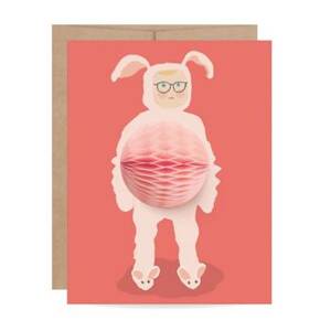 Pink Puff Bunny Suit Christmas Card