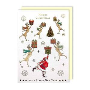 Skating Santa & Reindeer Christmas Card