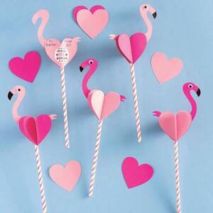 Flamingo Straw Valentine Card Kit