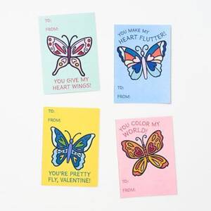Butterfly Coloring Valentine Card Set