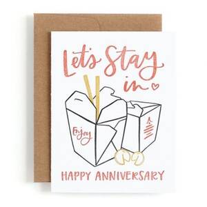 Let's Stay In Anniversary Card