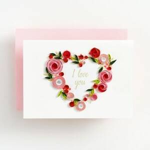 Quilling I Love You Flower Heart Wreath Card