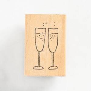 2 Champagne Flutes Small Rubber Stamp