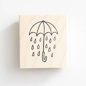 Umbrella with Raindrops Rubber Stamp