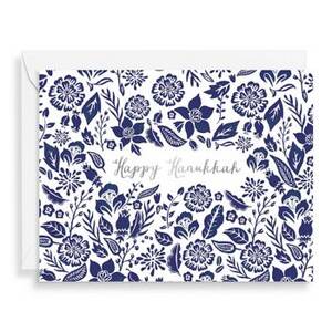 Navy Floral Hanukkah Card Set