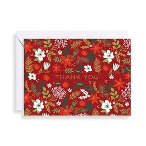Floral Red Thank You Holiday Card Set