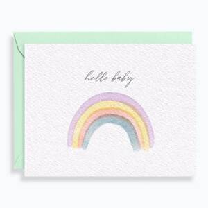 Watercolor Rainbow Hello Baby Card