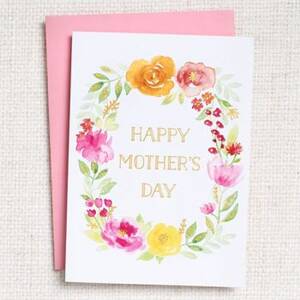 Mother's Day Watercolor Laurel Wreath Foil Card