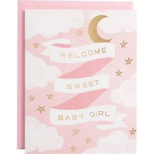 Welcome Baby Girl Gold Foil Congratulations Card
