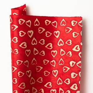 Batik Hearts on Red Handmade Paper