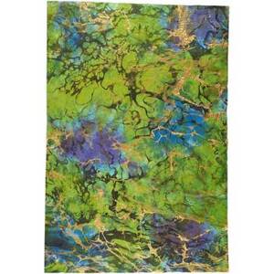 Green with Blue and Gold Marbling Handmade Paper