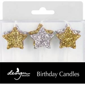 Glitter Silver & Gold Star Candles