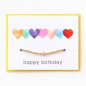 Watercolor Hearts Bracelet Birthday Card