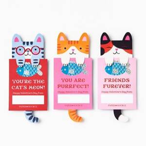 Cat Bookmarks Classroom Valentine Card Set