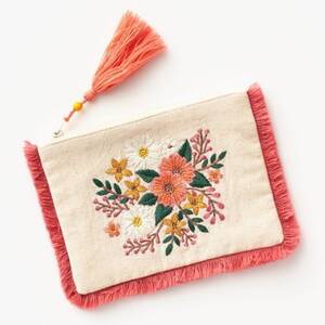 Floral Bouquet Embroidered Pouch