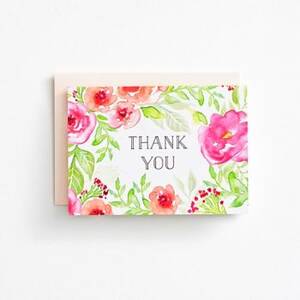 Watercolor Roses Thank You Card