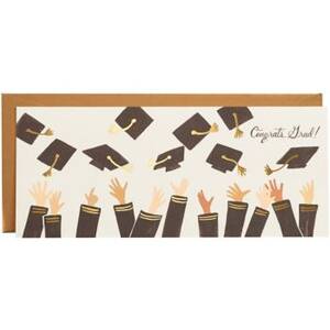 Gold Foil Caps in the Air Graduation Card
