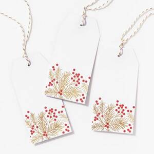 Red Berries on Pine Branches Gift Tags