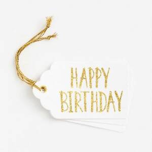 Happy Birthday Gold Glitter Gift Tags