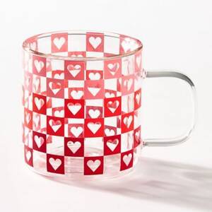 Glass Checkered Hearts Mug
