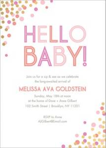 Gold Foil Stamped Warm Hello Confetti Baby Shower Invitation