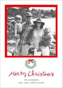 Merry Christmas Wreath Vertical Photo Card