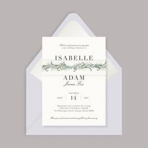 Romantic Garland Wedding Invitation with Printed Sash