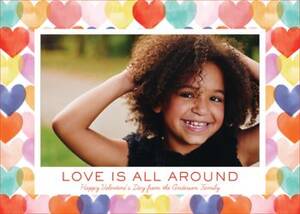Watercolor Hearts Valentine Photo Card