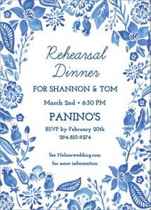 Blue Floral Rehearsal Dinner Invitation