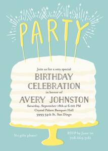 Cake Sparklers Birthday Party Invitation