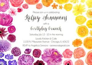 Rainbow Floral Birthday Party Invitation